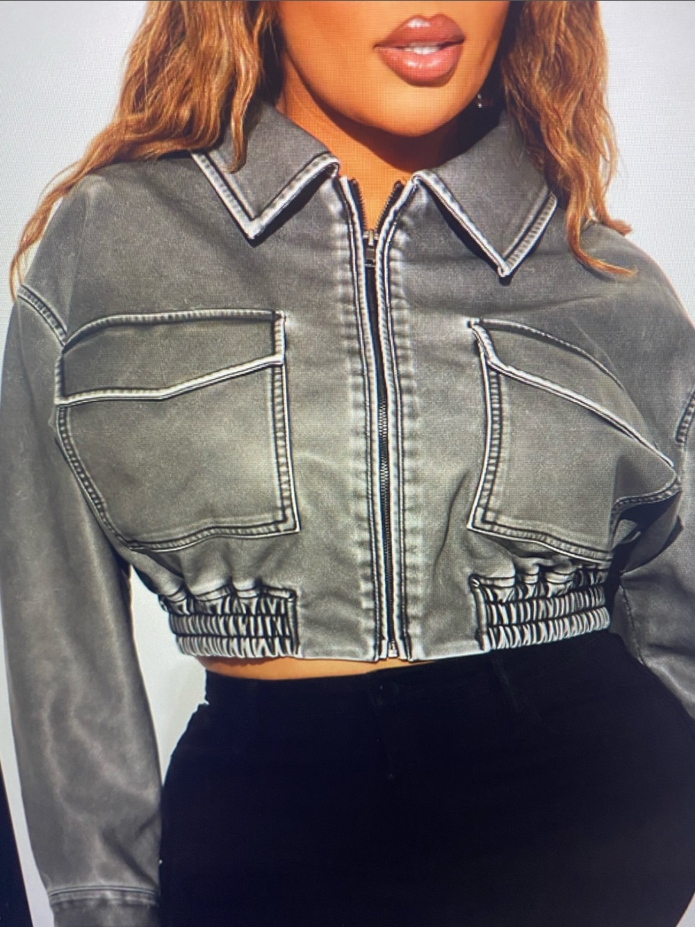 NWT Fashion Nova Washed Gray Cropped Bomber Jacket